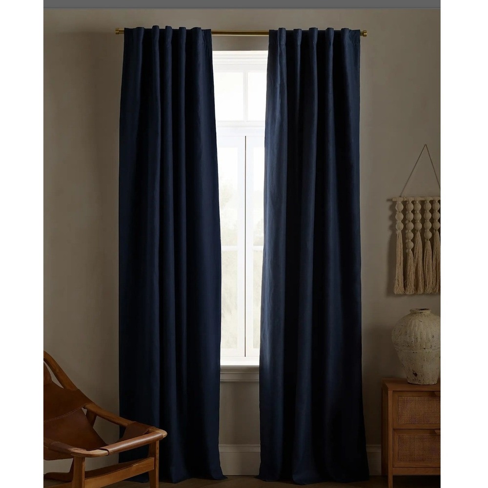 Quince European Linen True Blackout Curtain Navy Blue 96x96 Panel LB120031